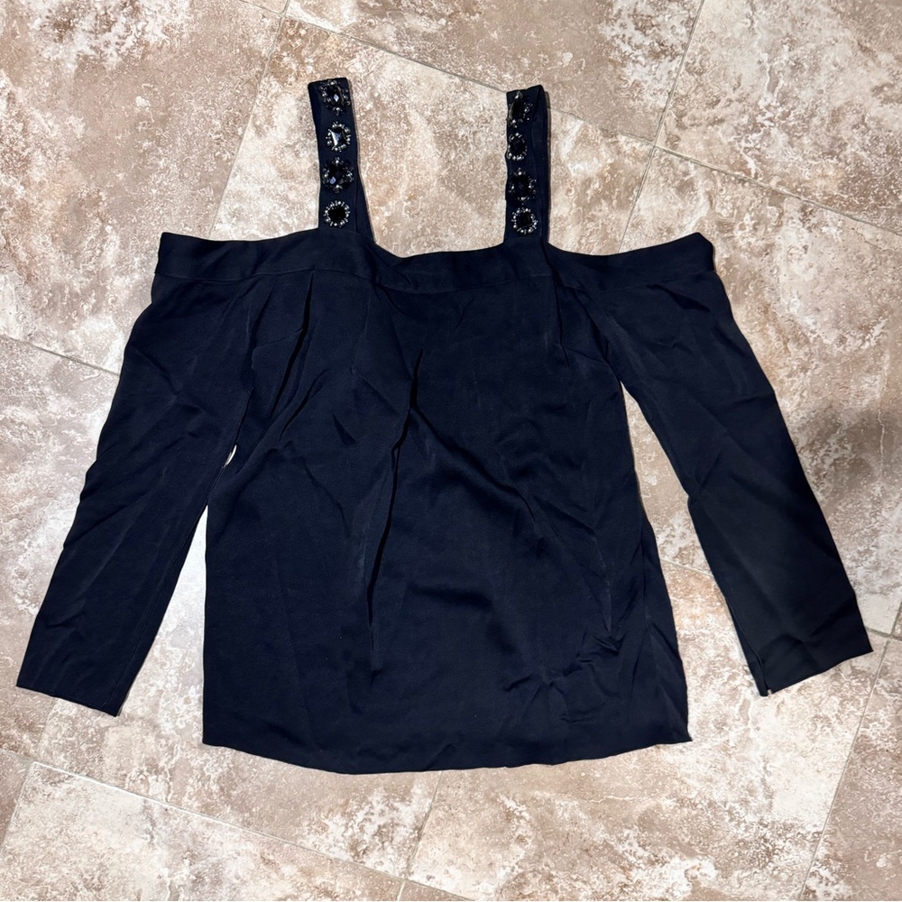 Elizabeth and James Black Top with Embellished Straps